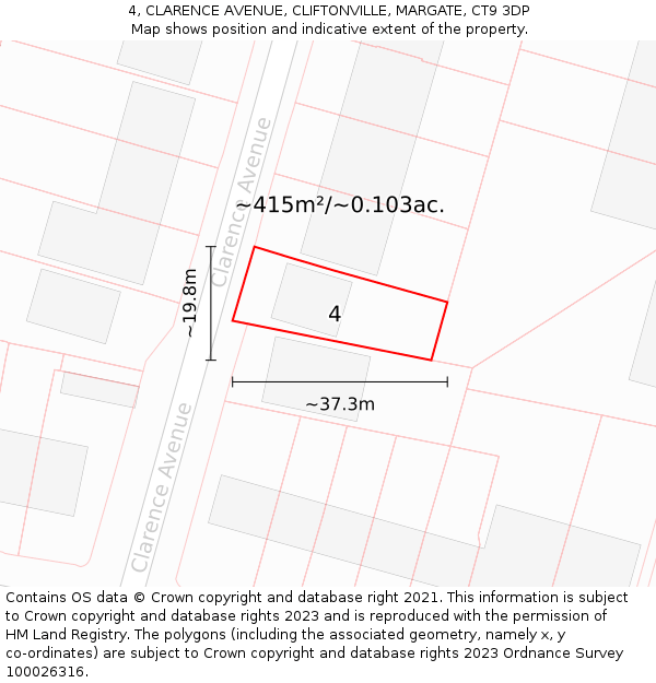 4, CLARENCE AVENUE, CLIFTONVILLE, MARGATE, CT9 3DP: Plot and title map