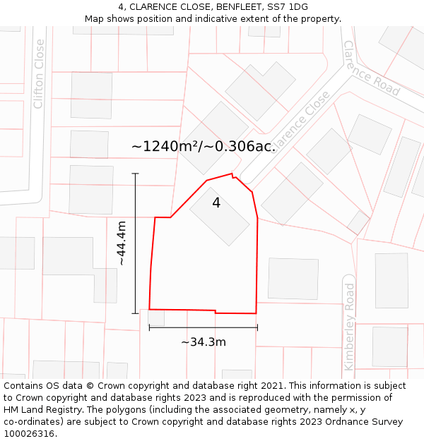 4, CLARENCE CLOSE, BENFLEET, SS7 1DG: Plot and title map