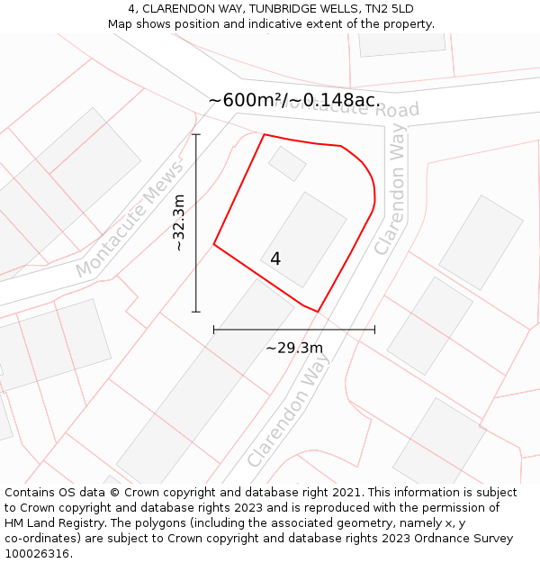 4, CLARENDON WAY, TUNBRIDGE WELLS, TN2 5LD: Plot and title map