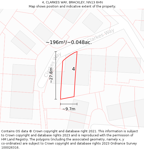 4, CLARKES WAY, BRACKLEY, NN13 6HN: Plot and title map