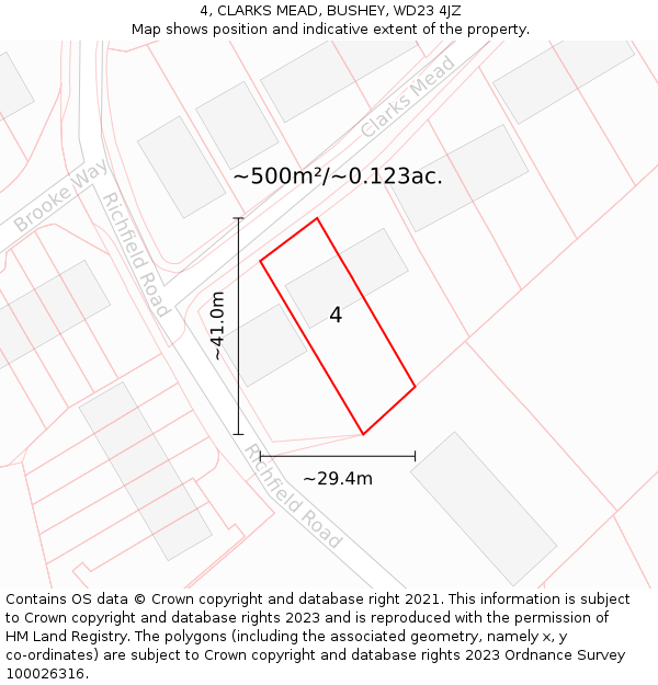 4, CLARKS MEAD, BUSHEY, WD23 4JZ: Plot and title map