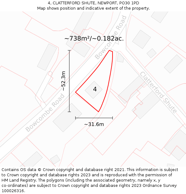 4, CLATTERFORD SHUTE, NEWPORT, PO30 1PD: Plot and title map