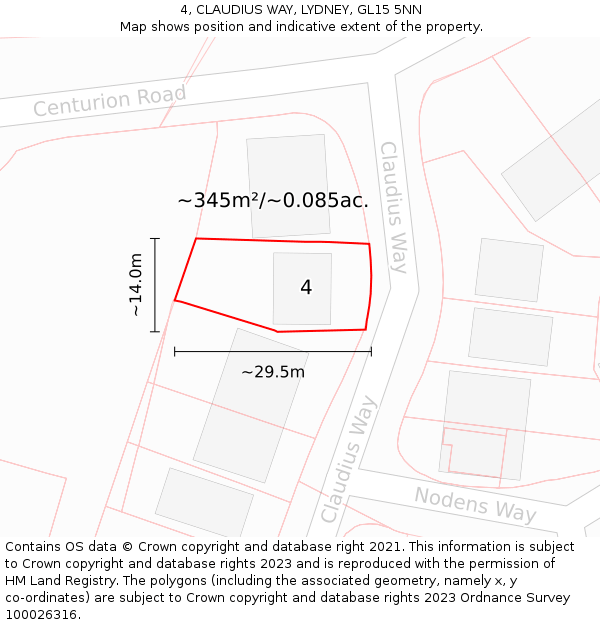 4, CLAUDIUS WAY, LYDNEY, GL15 5NN: Plot and title map