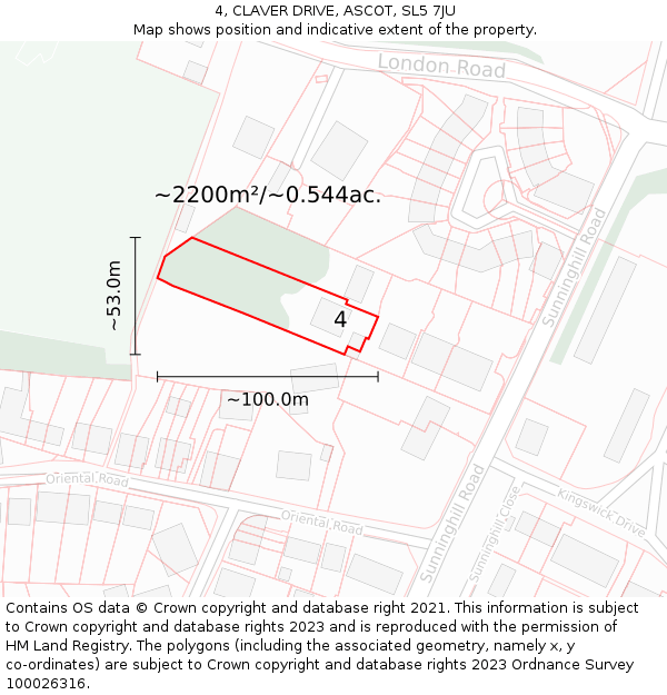 4, CLAVER DRIVE, ASCOT, SL5 7JU: Plot and title map