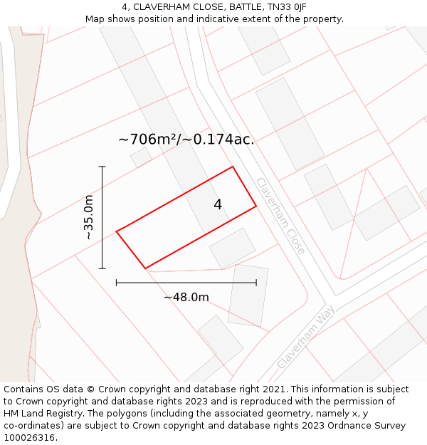 4, CLAVERHAM CLOSE, BATTLE, TN33 0JF: Plot and title map