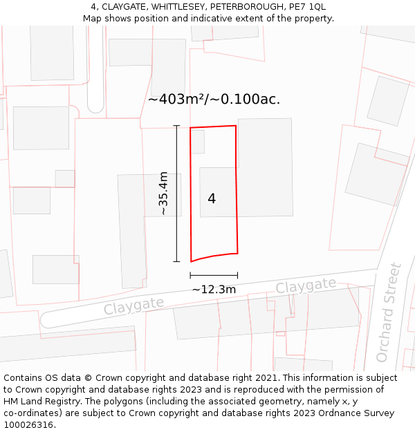 4, CLAYGATE, WHITTLESEY, PETERBOROUGH, PE7 1QL: Plot and title map