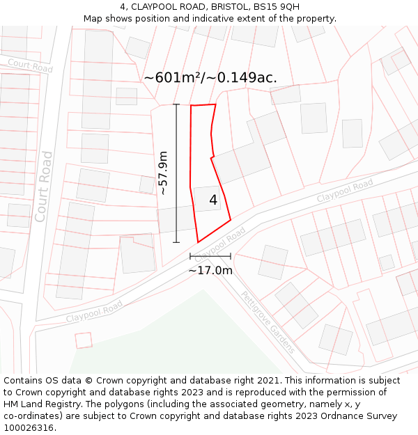 4, CLAYPOOL ROAD, BRISTOL, BS15 9QH: Plot and title map