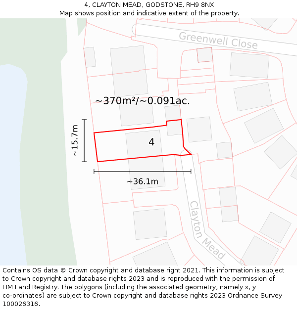 4, CLAYTON MEAD, GODSTONE, RH9 8NX: Plot and title map