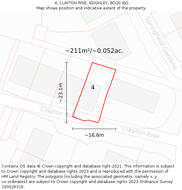 4, CLAYTON RISE, KEIGHLEY, BD20 6JG: Plot and title map