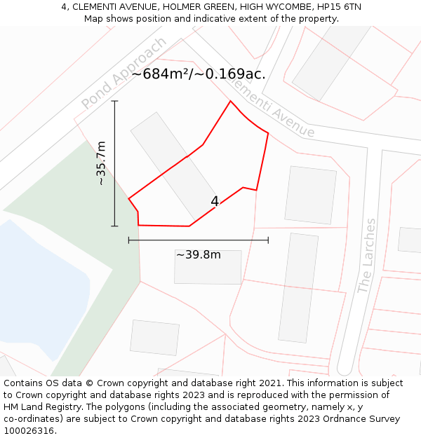 4, CLEMENTI AVENUE, HOLMER GREEN, HIGH WYCOMBE, HP15 6TN: Plot and title map