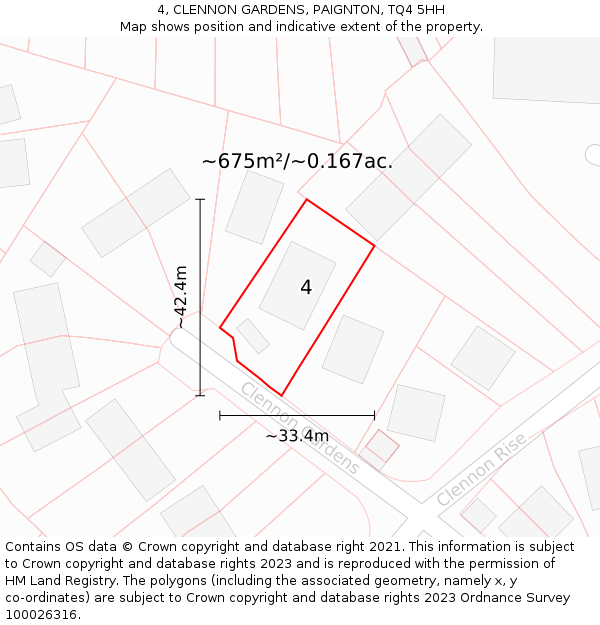 4, CLENNON GARDENS, PAIGNTON, TQ4 5HH: Plot and title map