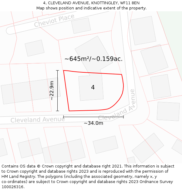 4, CLEVELAND AVENUE, KNOTTINGLEY, WF11 8EN: Plot and title map