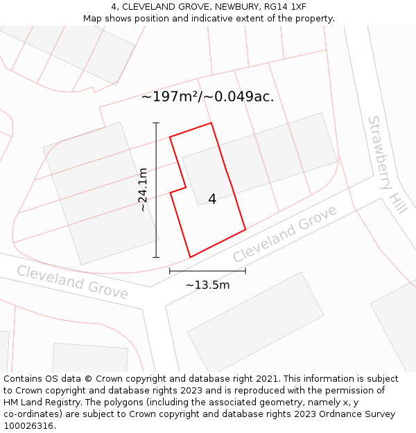 4, CLEVELAND GROVE, NEWBURY, RG14 1XF: Plot and title map