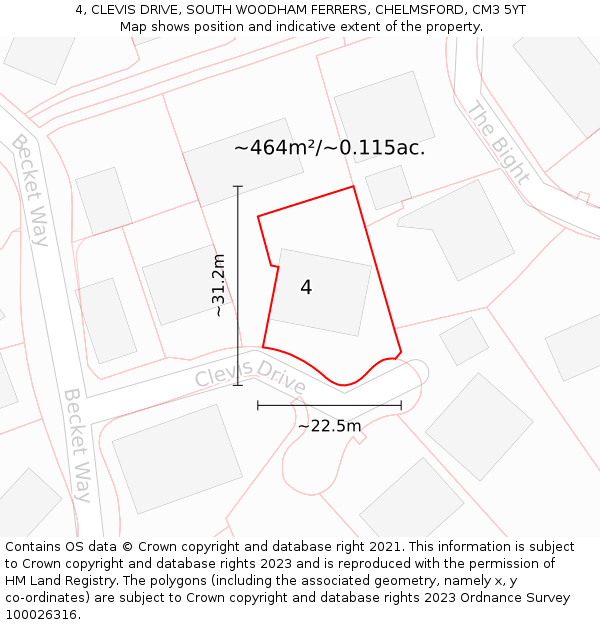 4, CLEVIS DRIVE, SOUTH WOODHAM FERRERS, CHELMSFORD, CM3 5YT: Plot and title map