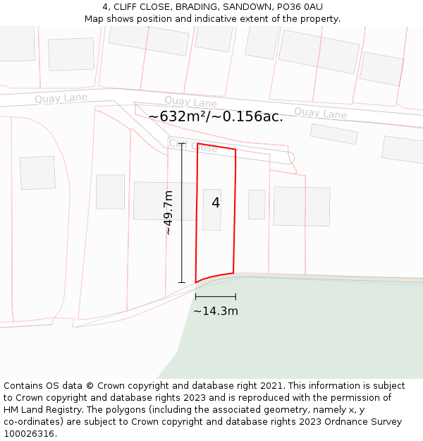 4, CLIFF CLOSE, BRADING, SANDOWN, PO36 0AU: Plot and title map