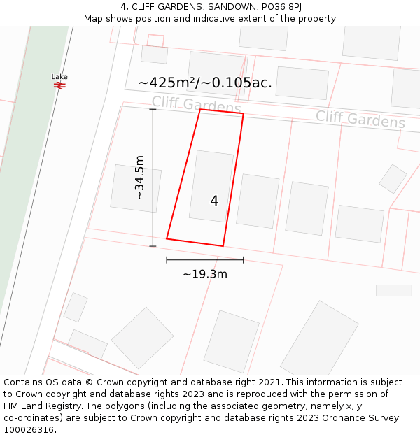 4, CLIFF GARDENS, SANDOWN, PO36 8PJ: Plot and title map