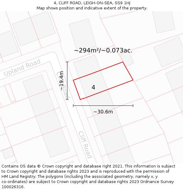 4, CLIFF ROAD, LEIGH-ON-SEA, SS9 1HJ: Plot and title map