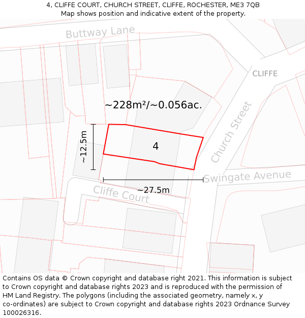 4, CLIFFE COURT, CHURCH STREET, CLIFFE, ROCHESTER, ME3 7QB: Plot and title map