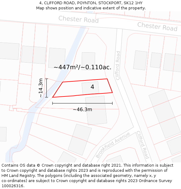 4, CLIFFORD ROAD, POYNTON, STOCKPORT, SK12 1HY: Plot and title map