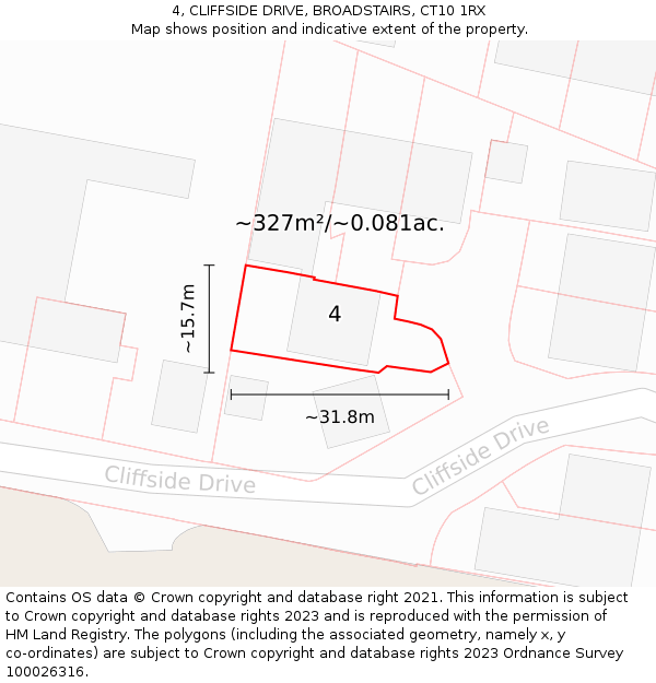 4, CLIFFSIDE DRIVE, BROADSTAIRS, CT10 1RX: Plot and title map