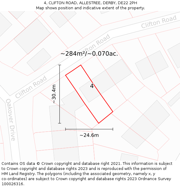 4, CLIFTON ROAD, ALLESTREE, DERBY, DE22 2PH: Plot and title map