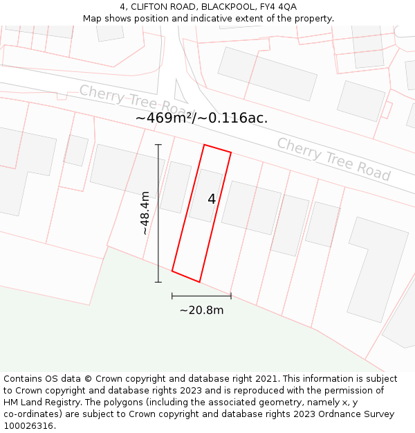 4, CLIFTON ROAD, BLACKPOOL, FY4 4QA: Plot and title map