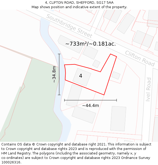 4, CLIFTON ROAD, SHEFFORD, SG17 5AA: Plot and title map