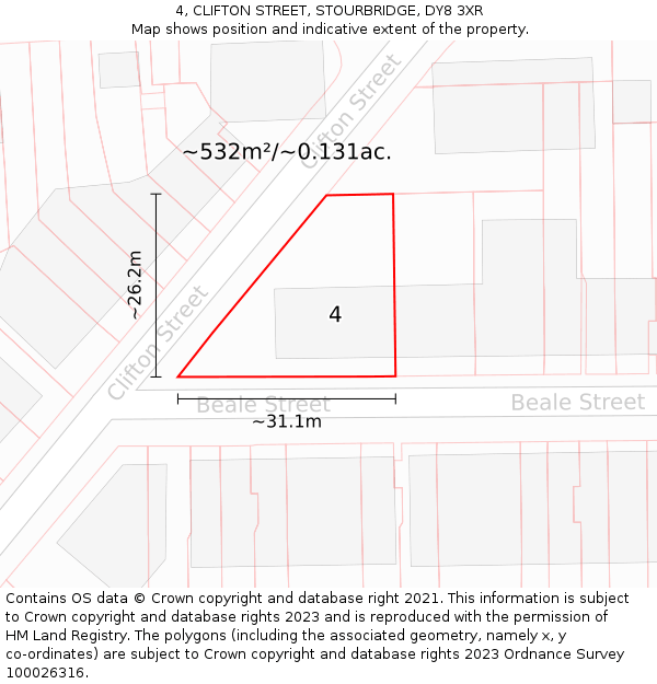 4, CLIFTON STREET, STOURBRIDGE, DY8 3XR: Plot and title map