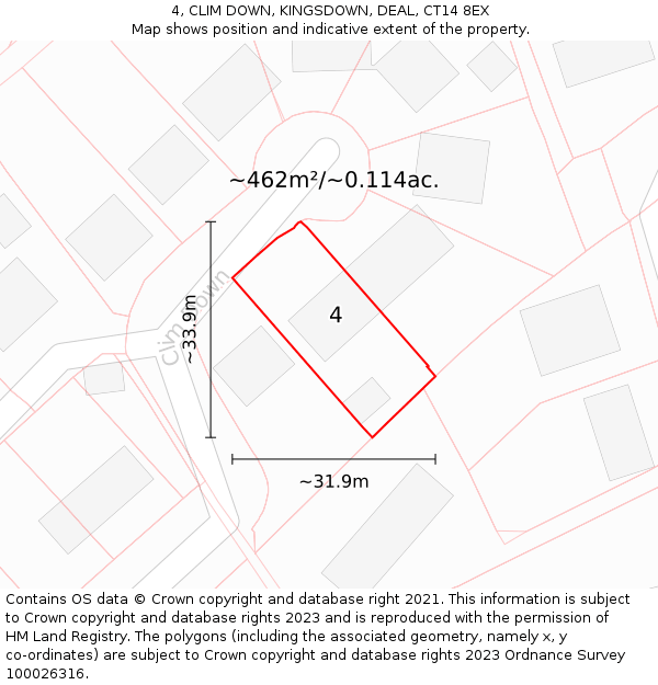 4, CLIM DOWN, KINGSDOWN, DEAL, CT14 8EX: Plot and title map