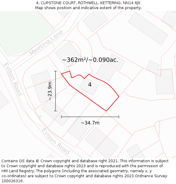 4, CLIPSTONE COURT, ROTHWELL, KETTERING, NN14 6JX: Plot and title map