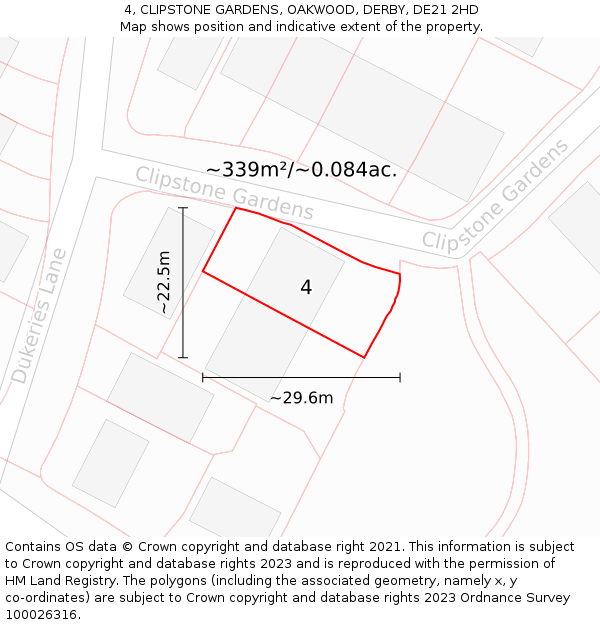 4, CLIPSTONE GARDENS, OAKWOOD, DERBY, DE21 2HD: Plot and title map