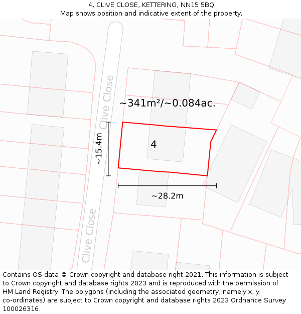 4, CLIVE CLOSE, KETTERING, NN15 5BQ: Plot and title map