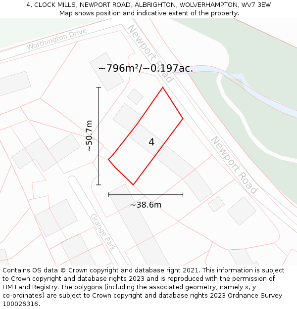 4, CLOCK MILLS, NEWPORT ROAD, ALBRIGHTON, WOLVERHAMPTON, WV7 3EW: Plot and title map