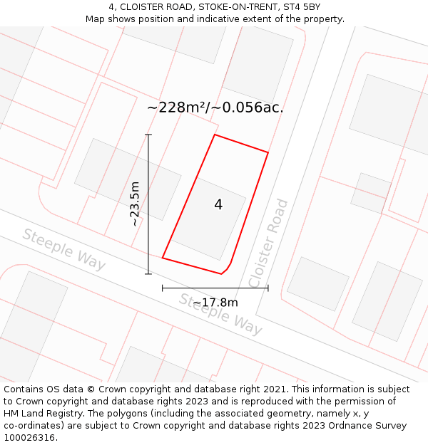 4, CLOISTER ROAD, STOKE-ON-TRENT, ST4 5BY: Plot and title map