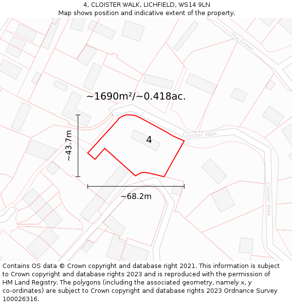 4, CLOISTER WALK, LICHFIELD, WS14 9LN: Plot and title map