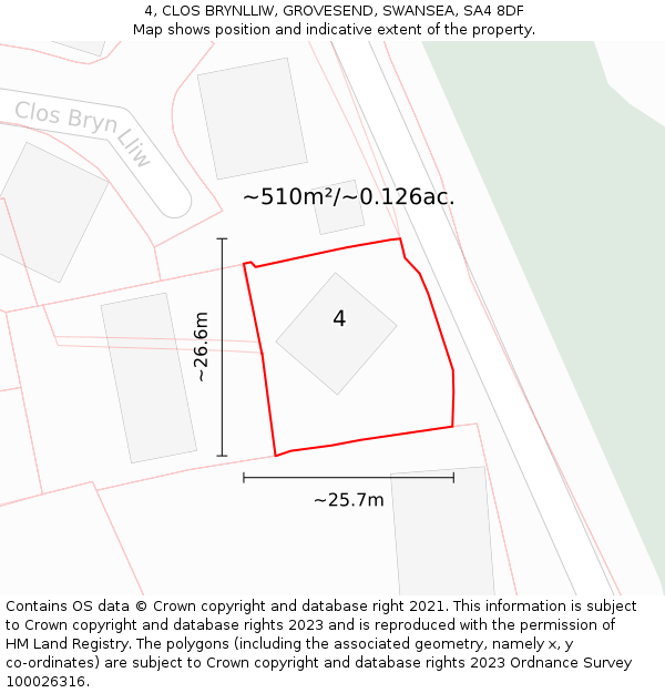 4, CLOS BRYNLLIW, GROVESEND, SWANSEA, SA4 8DF: Plot and title map