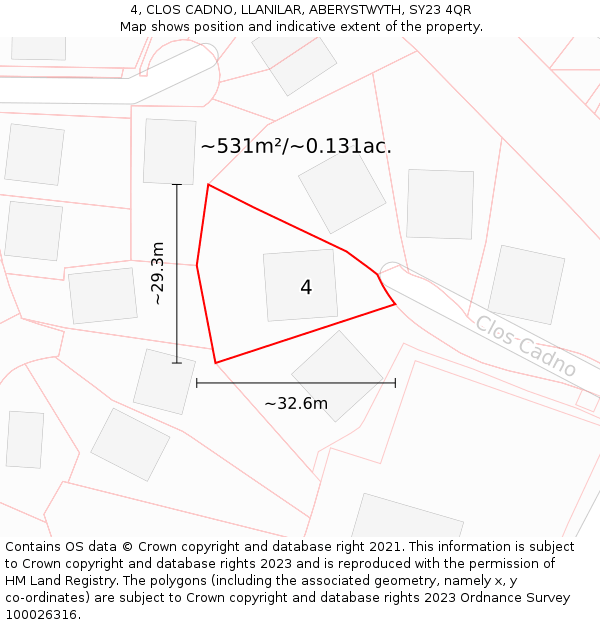 4, CLOS CADNO, LLANILAR, ABERYSTWYTH, SY23 4QR: Plot and title map