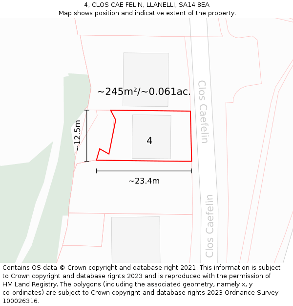 4, CLOS CAE FELIN, LLANELLI, SA14 8EA: Plot and title map