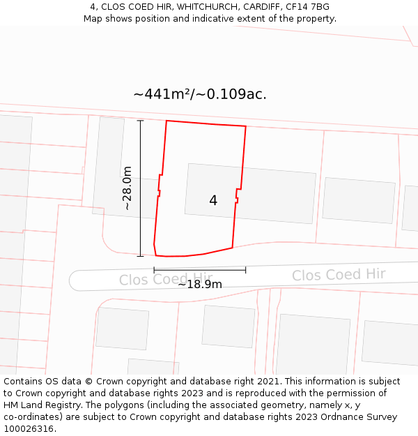 4, CLOS COED HIR, WHITCHURCH, CARDIFF, CF14 7BG: Plot and title map