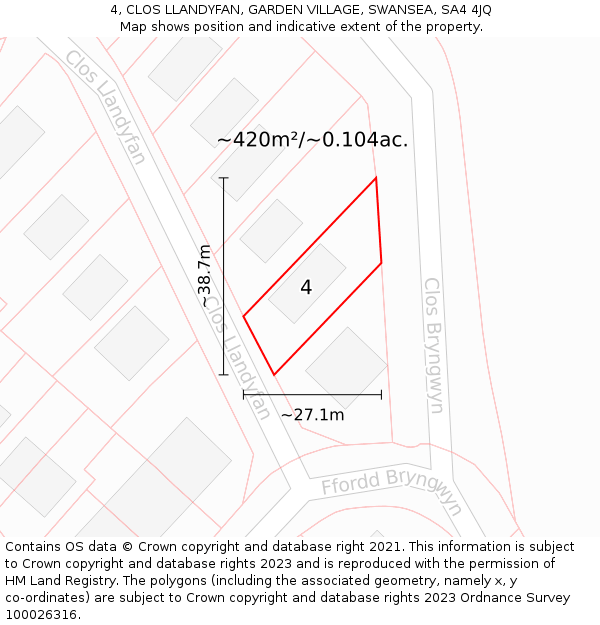 4, CLOS LLANDYFAN, GARDEN VILLAGE, SWANSEA, SA4 4JQ: Plot and title map