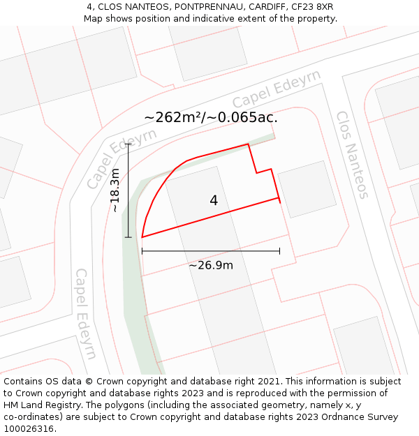 4, CLOS NANTEOS, PONTPRENNAU, CARDIFF, CF23 8XR: Plot and title map