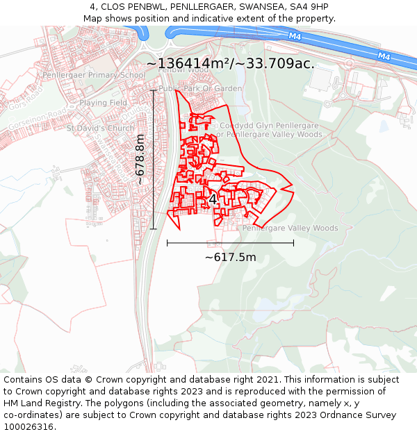 4, CLOS PENBWL, PENLLERGAER, SWANSEA, SA4 9HP: Plot and title map