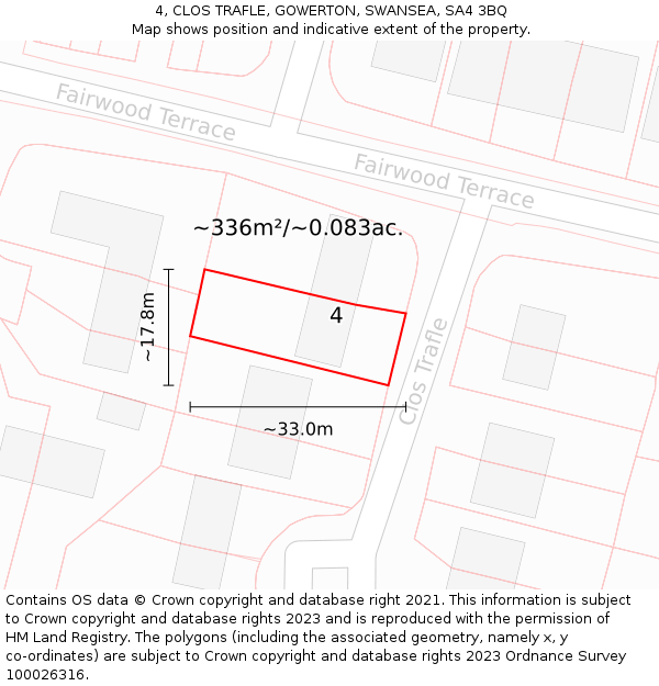 4, CLOS TRAFLE, GOWERTON, SWANSEA, SA4 3BQ: Plot and title map