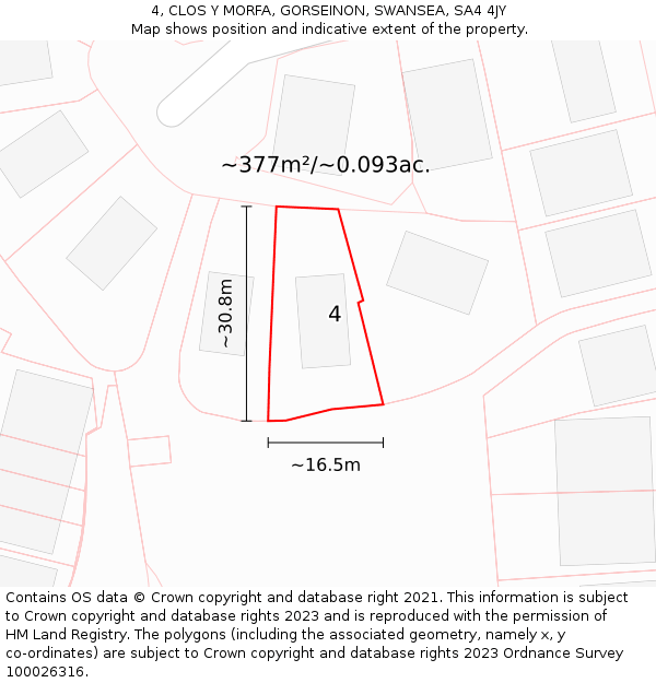 4, CLOS Y MORFA, GORSEINON, SWANSEA, SA4 4JY: Plot and title map