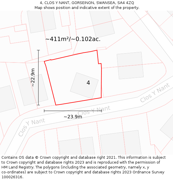 4, CLOS Y NANT, GORSEINON, SWANSEA, SA4 4ZQ: Plot and title map