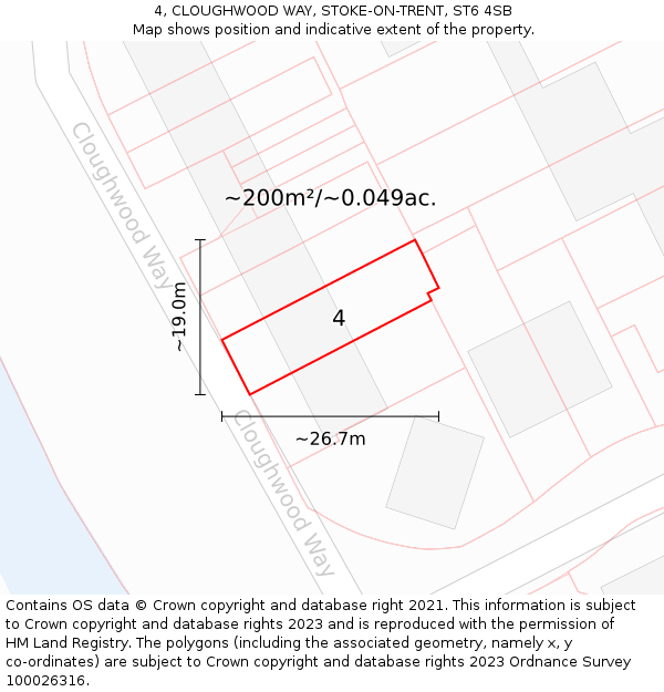 4, CLOUGHWOOD WAY, STOKE-ON-TRENT, ST6 4SB: Plot and title map