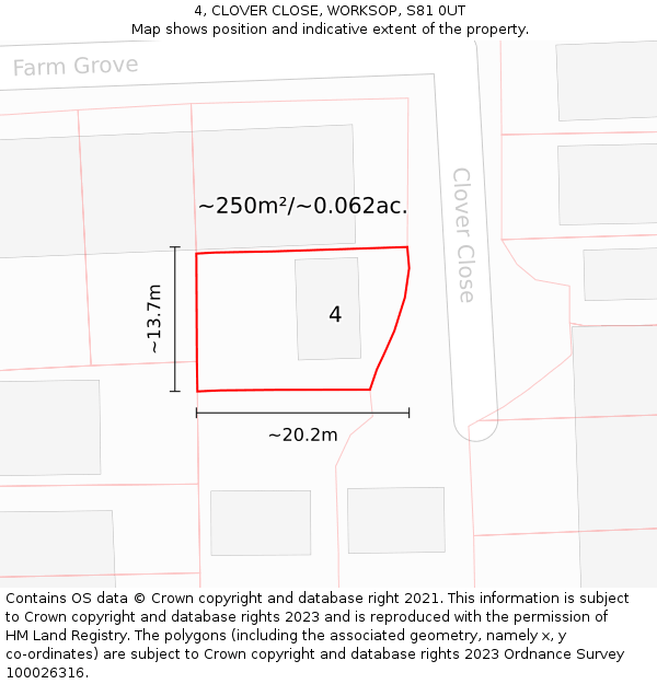 4, CLOVER CLOSE, WORKSOP, S81 0UT: Plot and title map