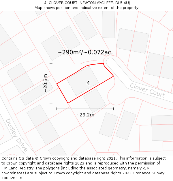 4, CLOVER COURT, NEWTON AYCLIFFE, DL5 4UJ: Plot and title map