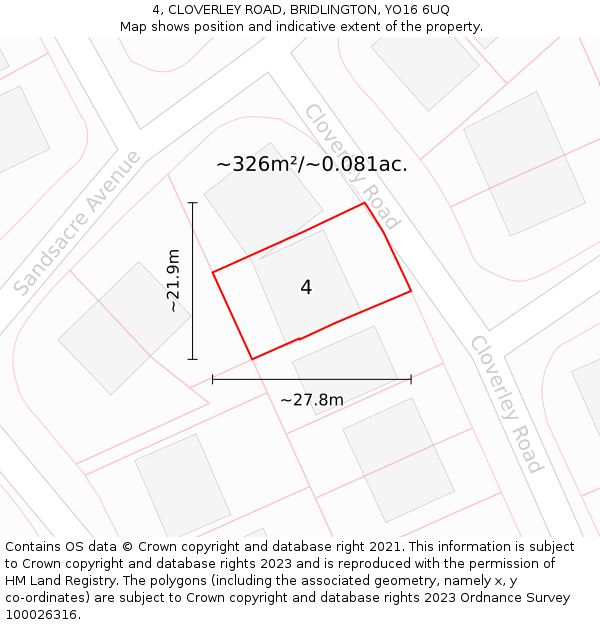 4, CLOVERLEY ROAD, BRIDLINGTON, YO16 6UQ: Plot and title map