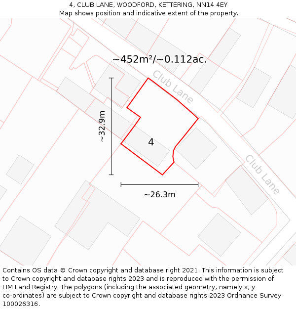 4, CLUB LANE, WOODFORD, KETTERING, NN14 4EY: Plot and title map